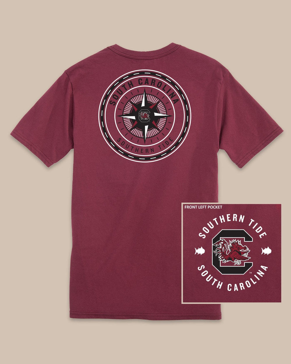 The back view of the USC Gamecocks Gameday Collegiate Compass T-Shirt by Southern Tide - Chianti