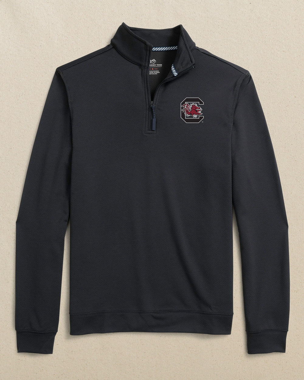 The front view of the Southern Tide USC Gamecocks Schooner Quarter Zip by Southern Tide - Caviar Black