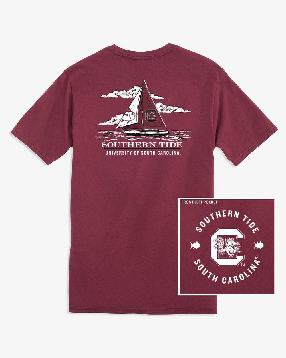 The back view of the USC Gamecocks Skipjack Sailing T-Shirt by Southern Tide - Chianti