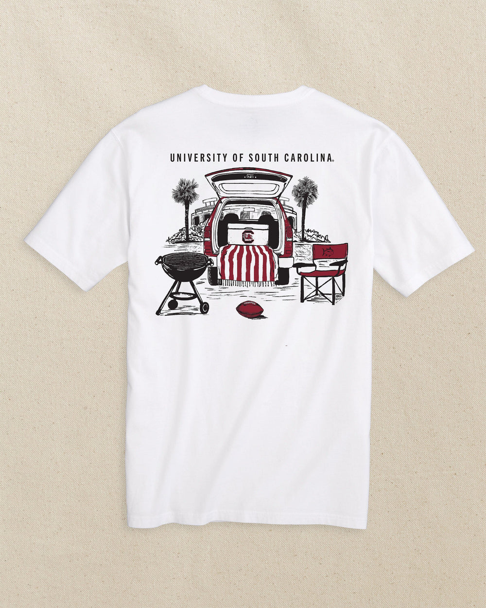 The back view of the Southern Tide USC Gamecocks Stadium View Short Sleeve T-Shirt by Southern Tide - Classic White