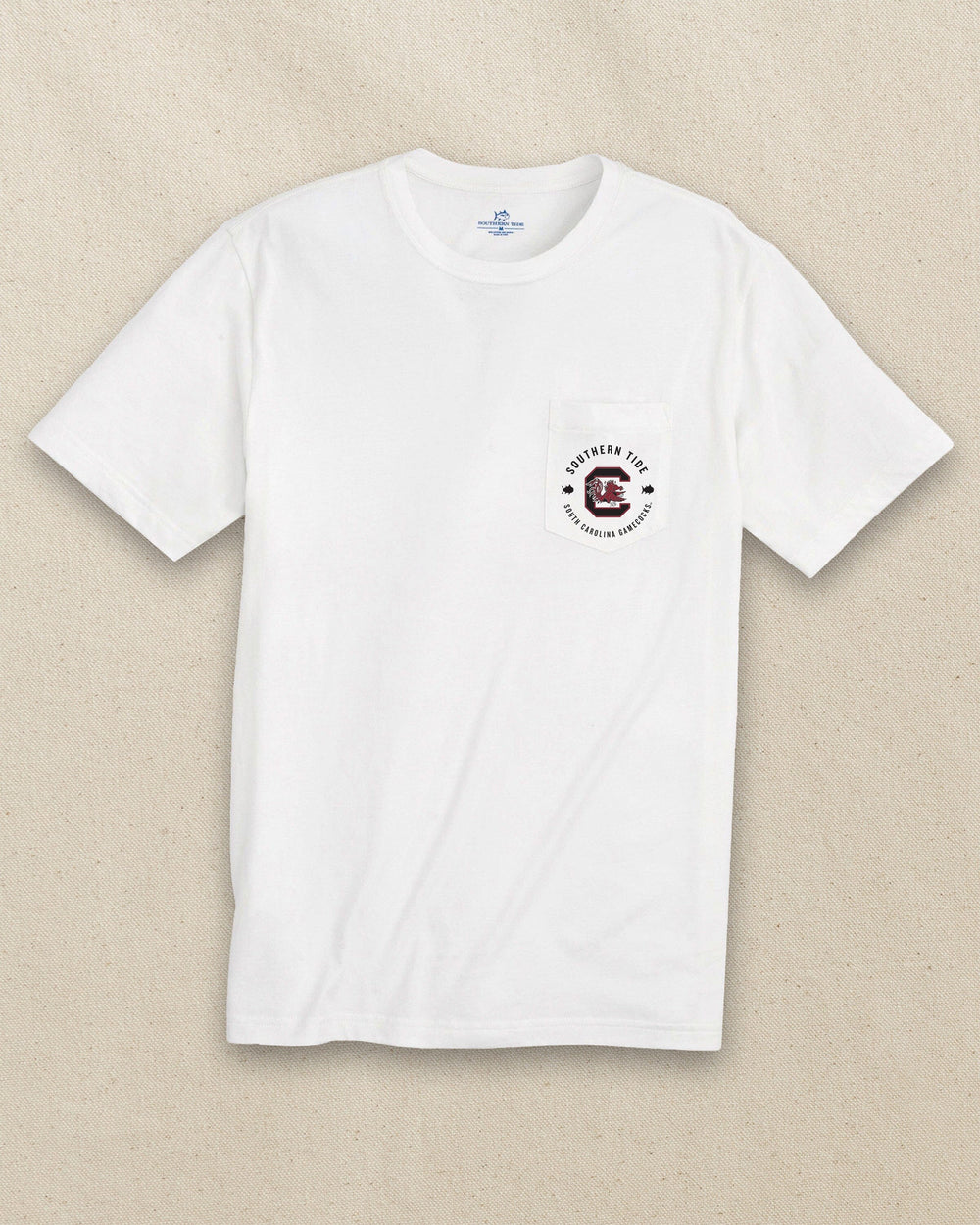 The front view of the Southern Tide USC Gamecocks Stadium View Short Sleeve T-Shirt by Southern Tide - Classic White