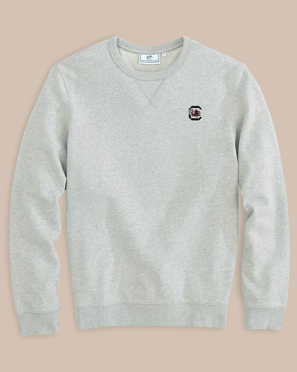The front view of the Southern Tide USC Upper Deck Pullover Sweatshirt by Southern Tide - Heather Slate Grey