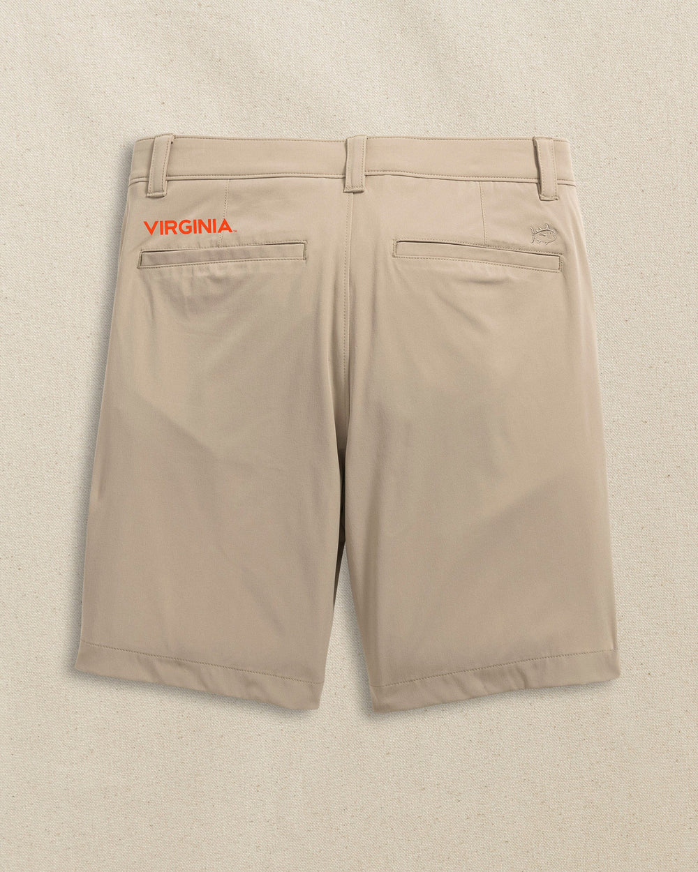 The back view of the Southern Tide UVA Cavaliers brrr°®-die 8" Performance Short by Southern Tide - Sandstone Khaki