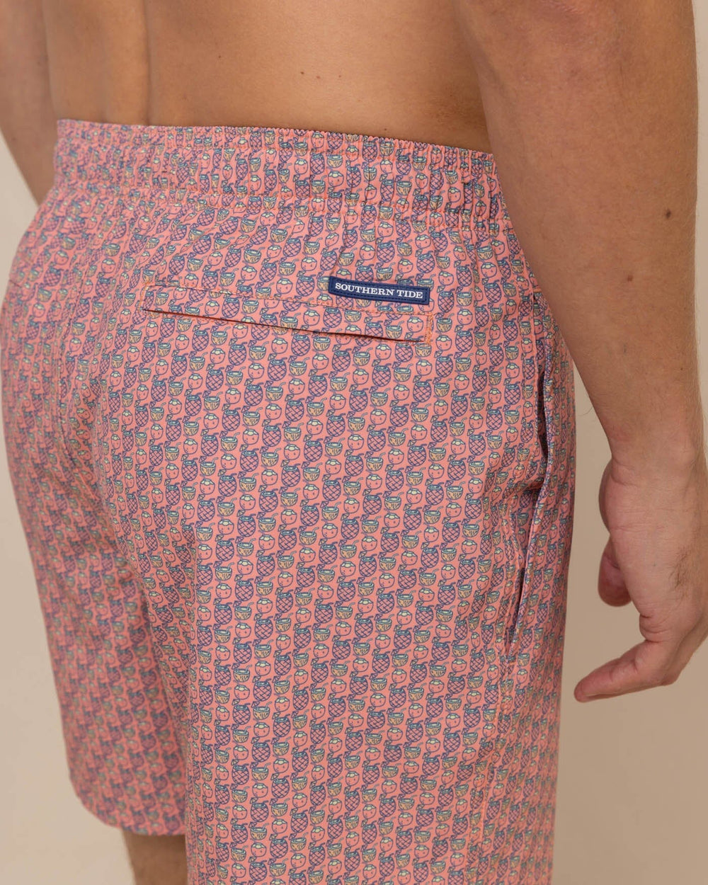 The detail view of the Southern Tide Vacation Views Swim Trunk by Southern Tide - Desert Flower Coral