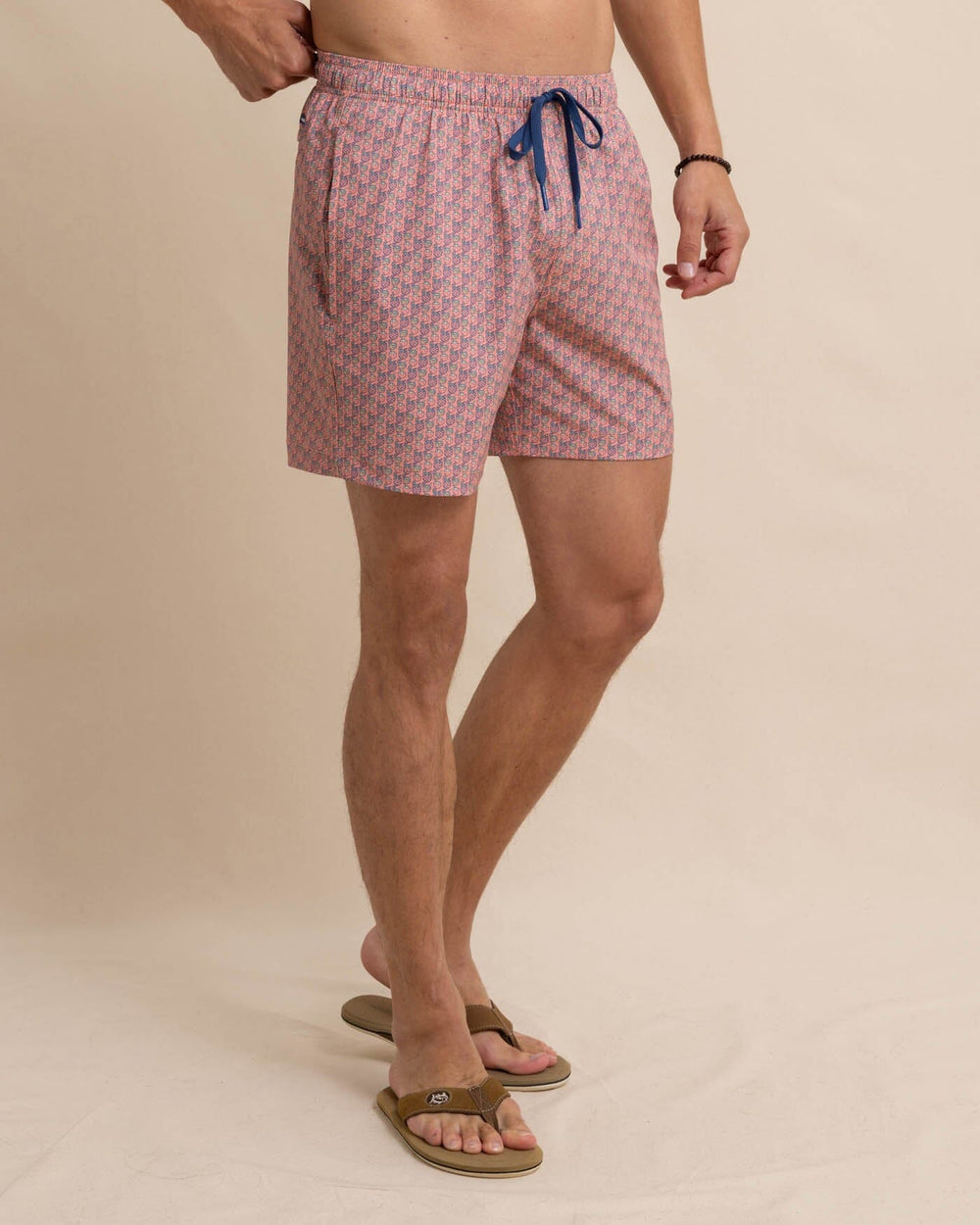 The front view of the Southern Tide Vacation Views Swim Trunk by Southern Tide - Desert Flower Coral