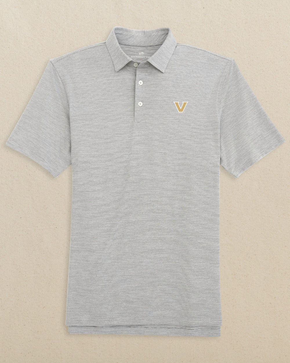 The front view of the Southern Tide Vanderbilt Commodores Driver Spacedye Polo by Southern Tide - Black