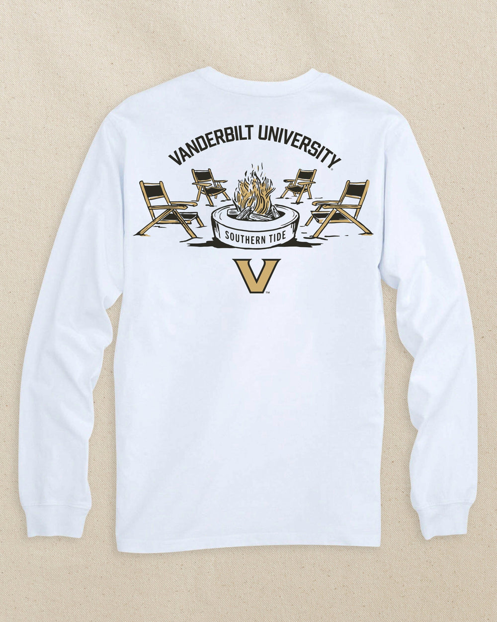 The back view of the Southern Tide Vanderbilt Commodores Gameday Bonfire Long Sleeve T-Shirt by Southern Tide - Classic White