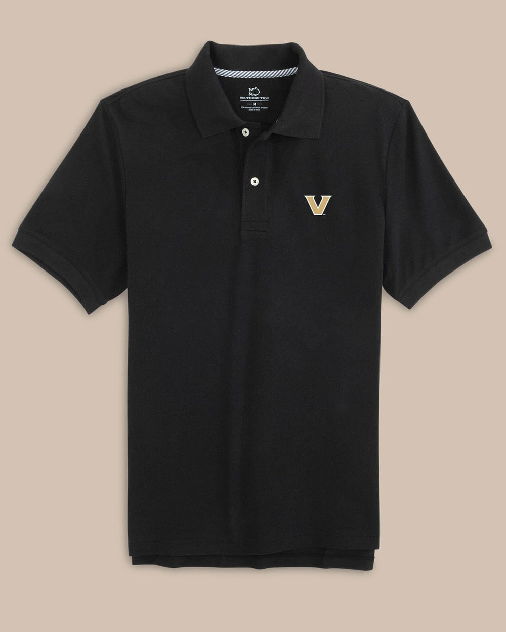 The front view of the Vanderbilt Commodores Skipjack Polo by Southern Tide - Black