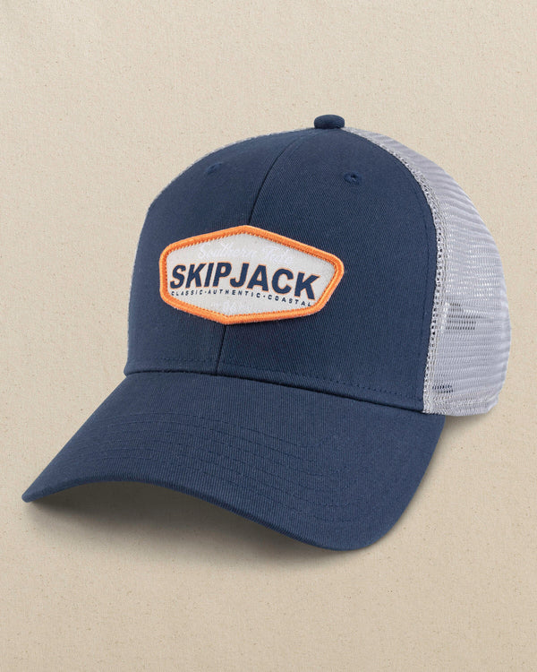 The front view of the Southern Tide Vintage Badge Trucker Hat by Southern Tide - Navy