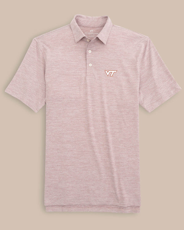 The front view of the Virginia Tech Hokies Driver Spacedye Polo Shirt by Southern Tide - Chianti