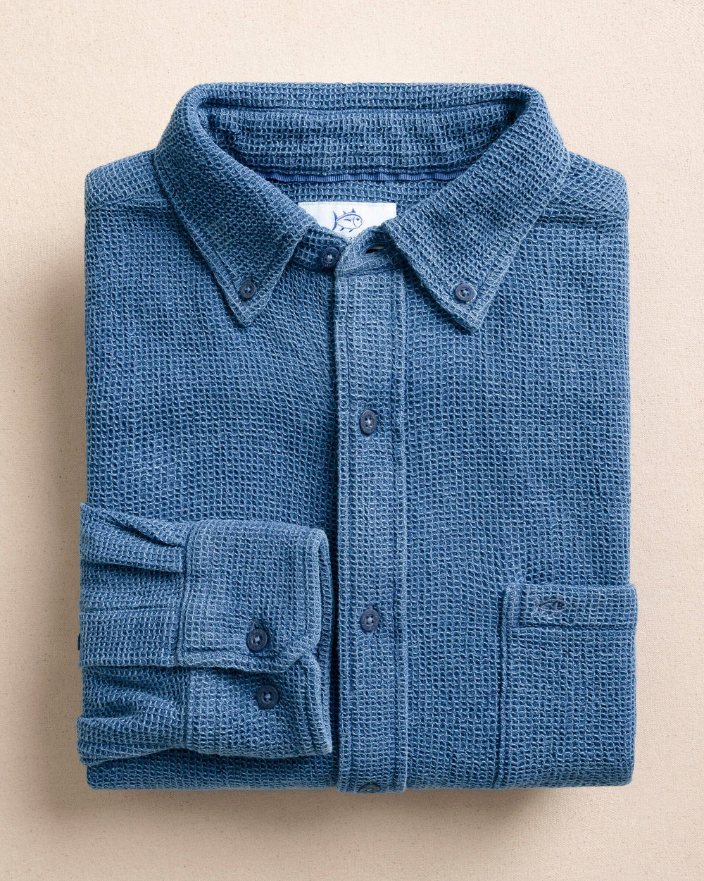 The front view of the Southern Tide Waffle Weave Sport Shirt by Southern Tide - Light Blue