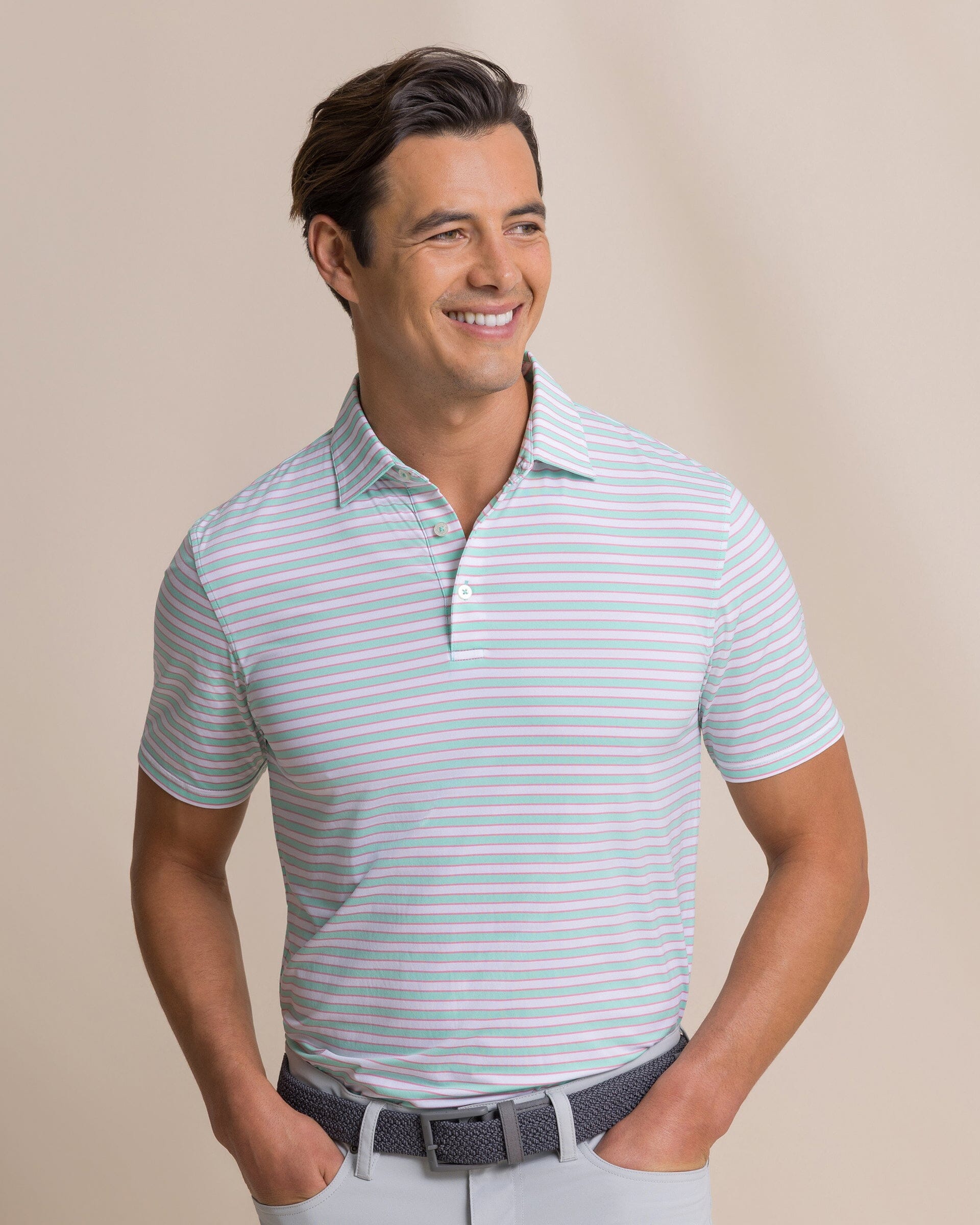 Men's Water Way Stripe Performance Polo | Southern Tide