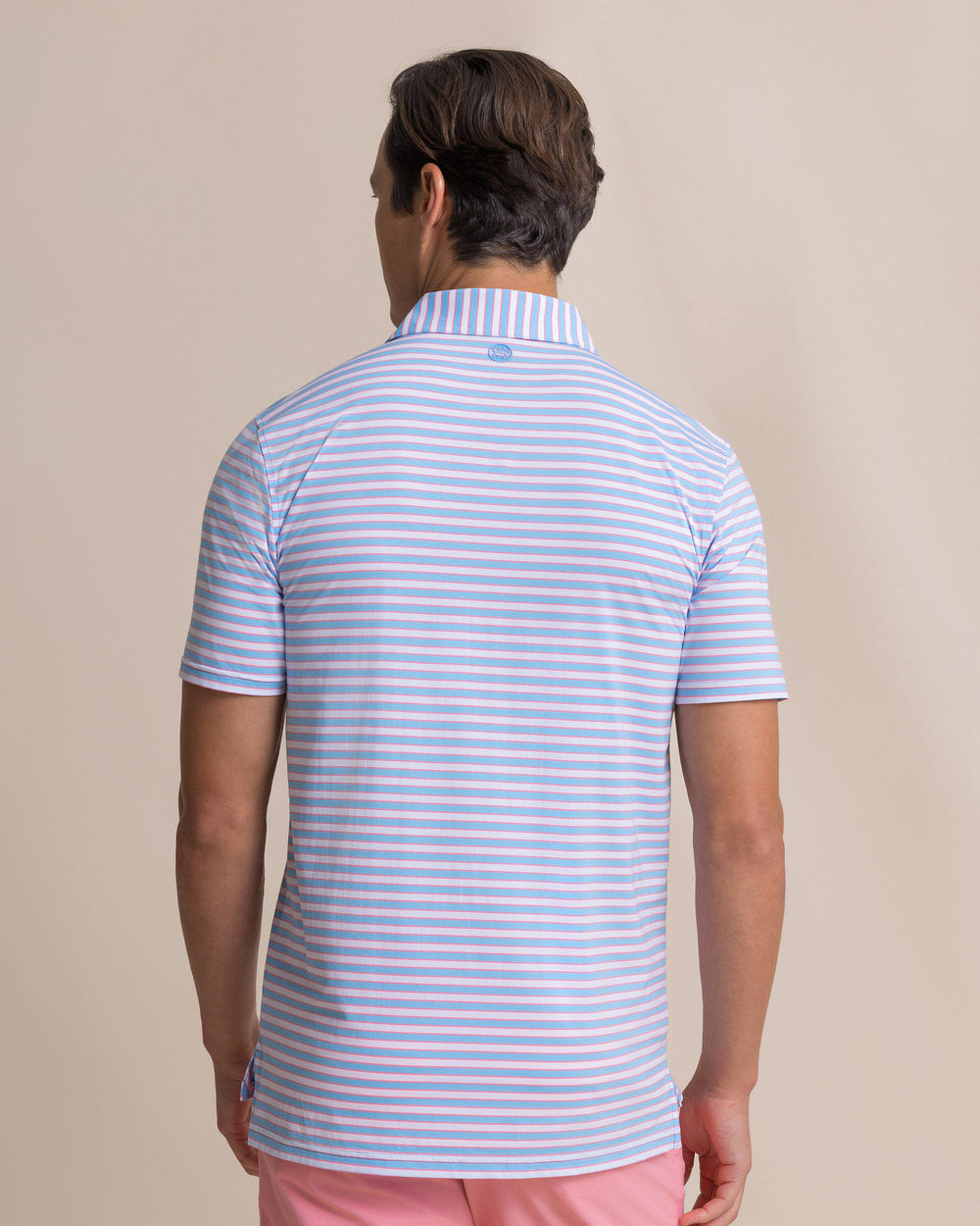 The back view of the Southern Tide Water Way Stripe Coastal Breeze® Performance Polo by Southern Tide - Ocean Channel