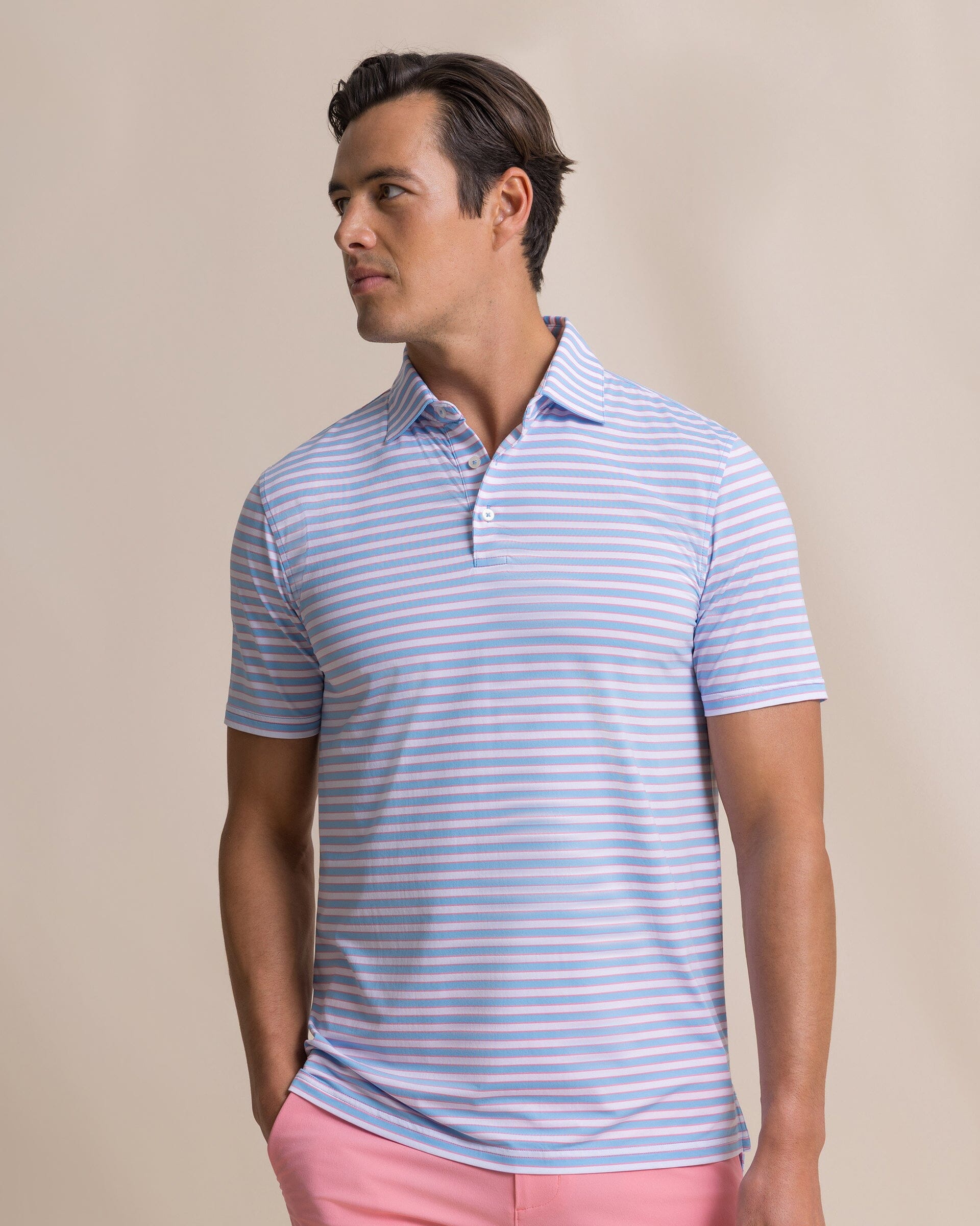 Men's Water Way Stripe Performance Polo | Southern Tide