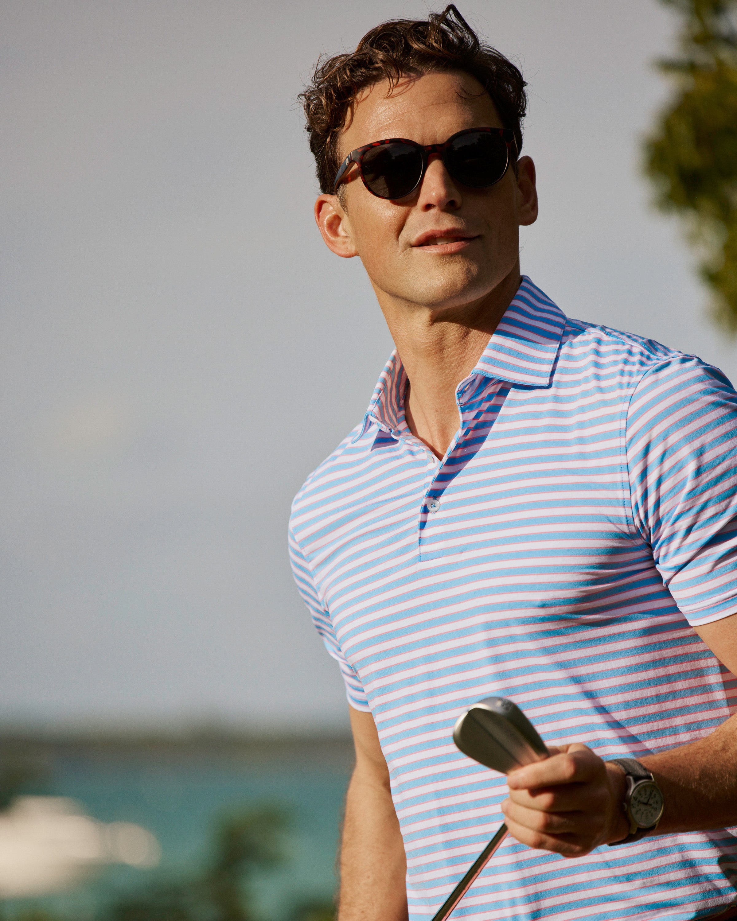 Men's Water Way Stripe Performance Polo | Southern Tide