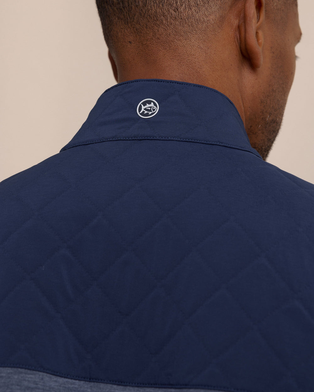 The detail view of the Southern Tide Waterfront Quilted Vest by Southern Tide - Dress Blue