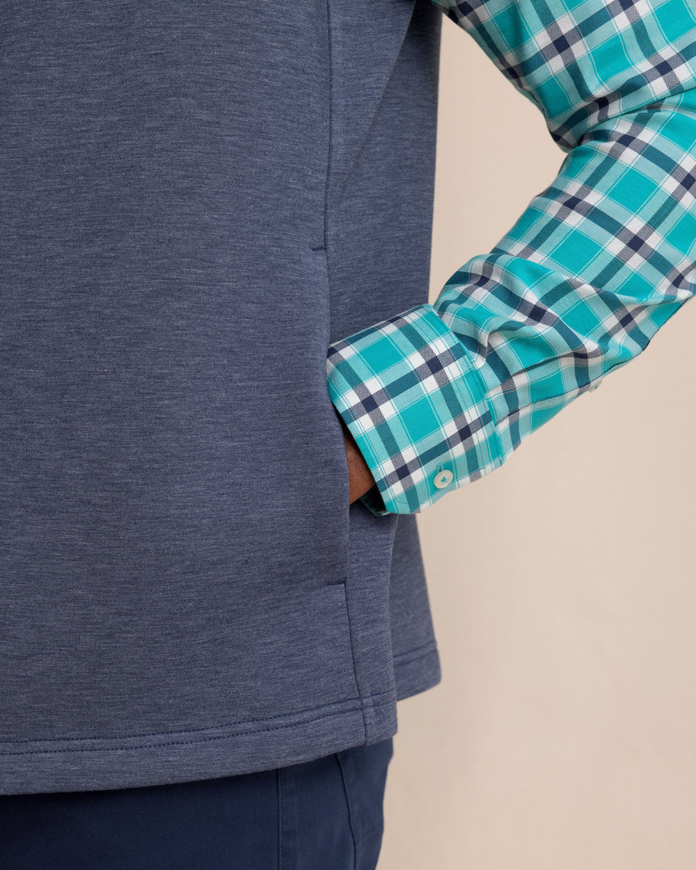 The detail view of the Southern Tide Waterfront Quilted Vest by Southern Tide - Dress Blue