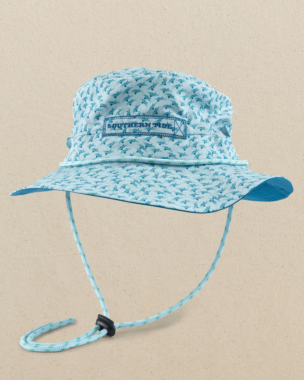 The front view of the Southern Tide Waterway Fintastic Performance Sun Hat by Southern Tide - Cerulean