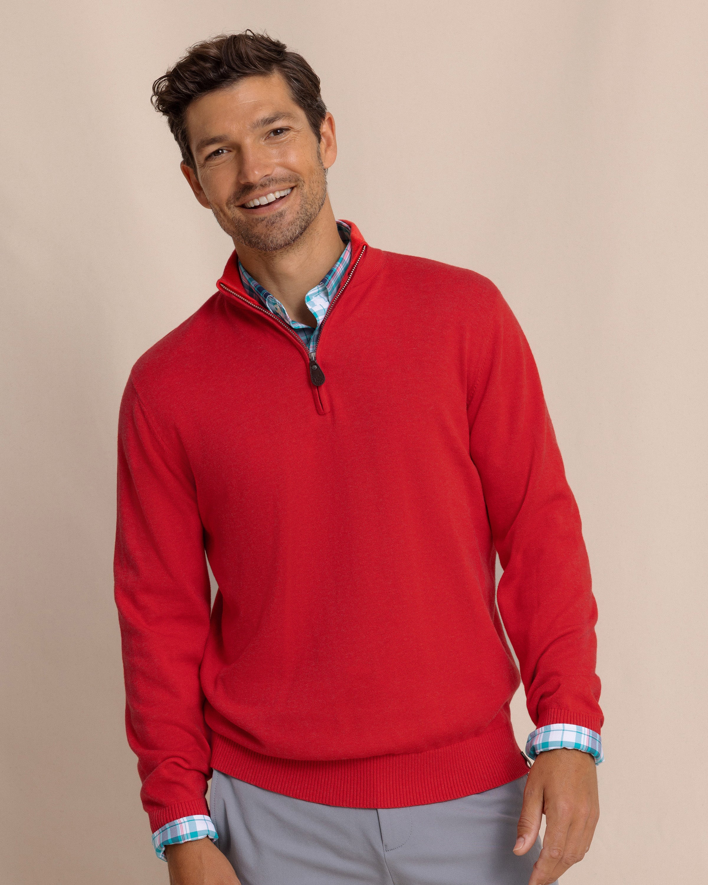 Men's Whitehaven Heather Quarter Zip Sweater - Red | Southern Tide