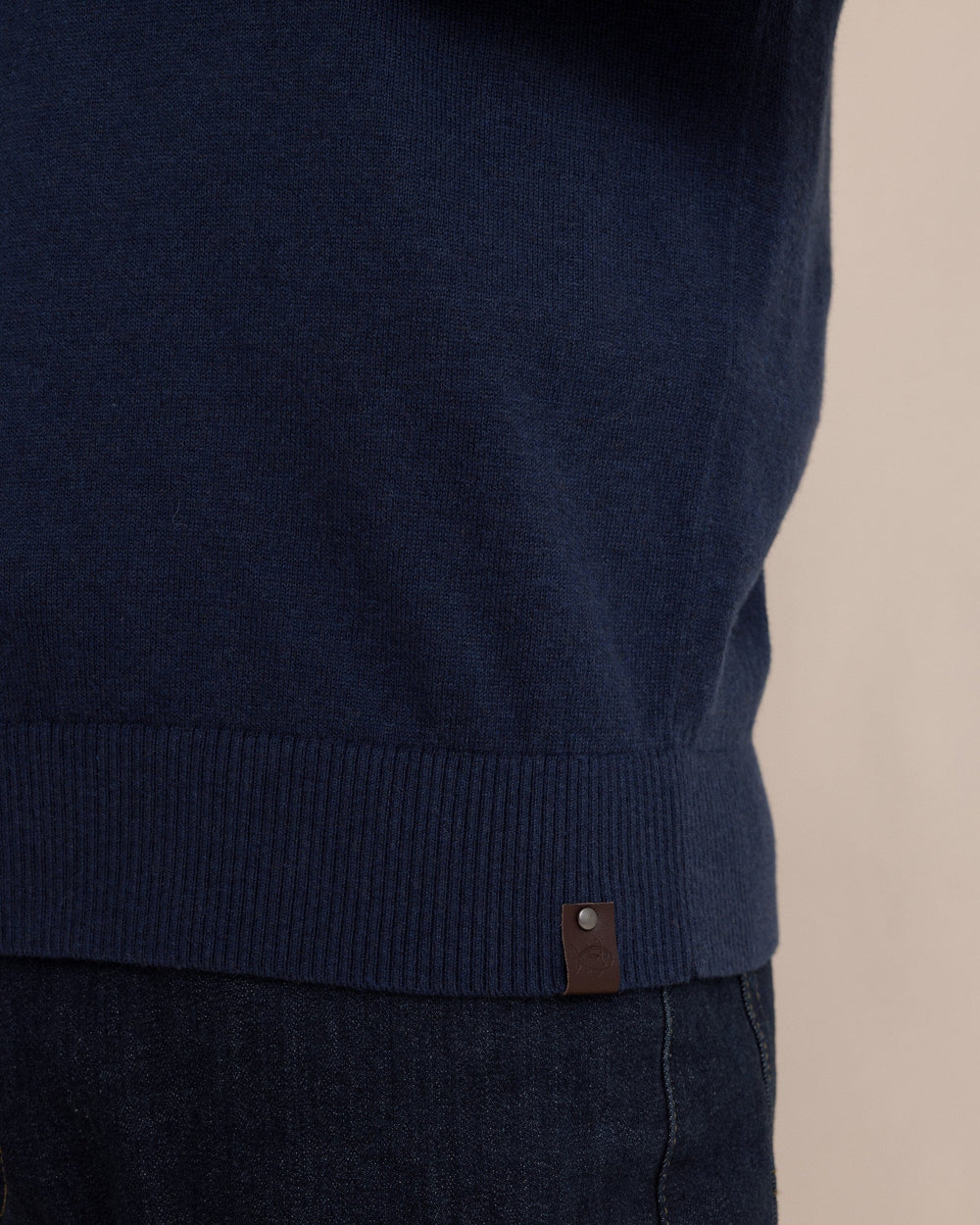 The detail view of the Southern Tide Whitehaven Heather Quarter Zip Sweater by Southern Tide - Heather Dress Blue