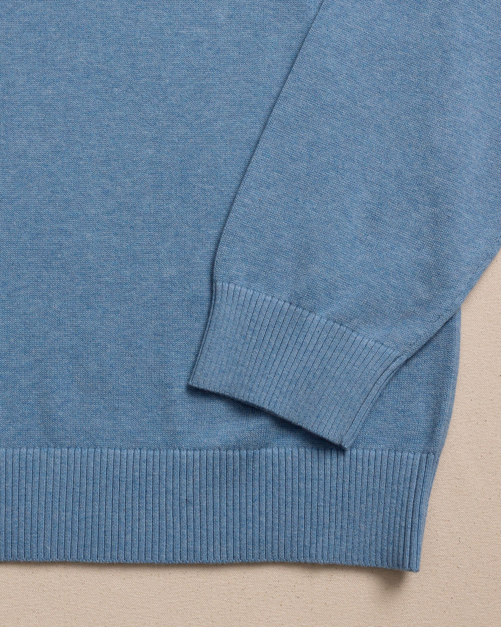 The detail view of the Southern Tide Whitehaven Heather Quarter Zip Sweater by Southern Tide - Heather Ocean Channel