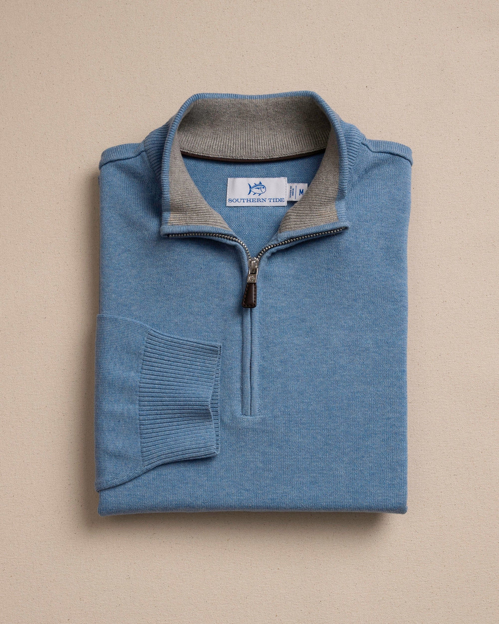 The front view of the Southern Tide Whitehaven Heather Quarter Zip Sweater by Southern Tide - Heather Ocean Channel