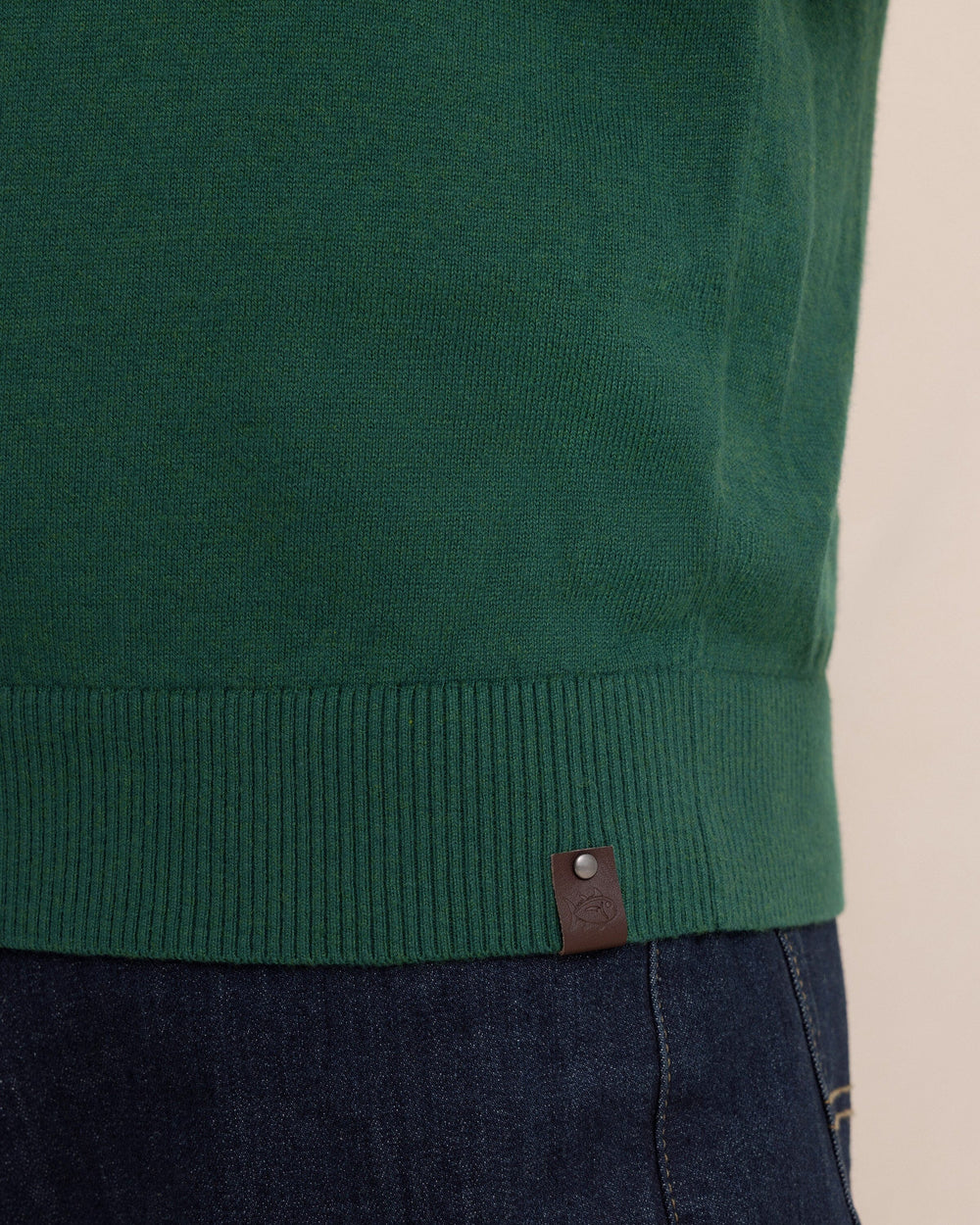 The detail view of the Southern Tide Whitehaven Heather Quarter Zip Sweater by Southern Tide - Heather Salt Meadow