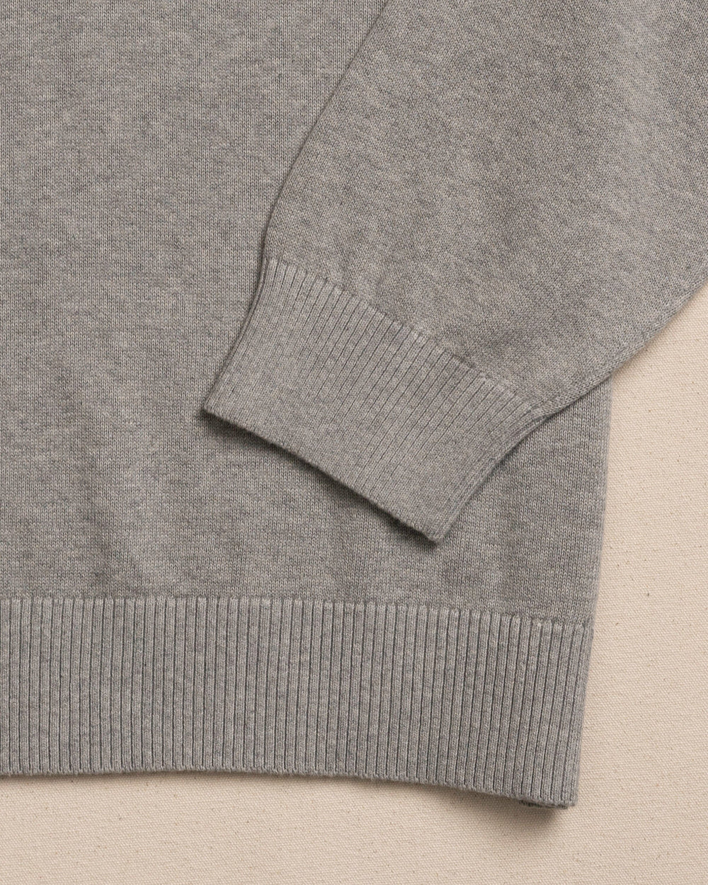 The detail view of the Southern Tide Whitehaven Heather Quarter Zip Sweater by Southern Tide - Heather Storm Grey