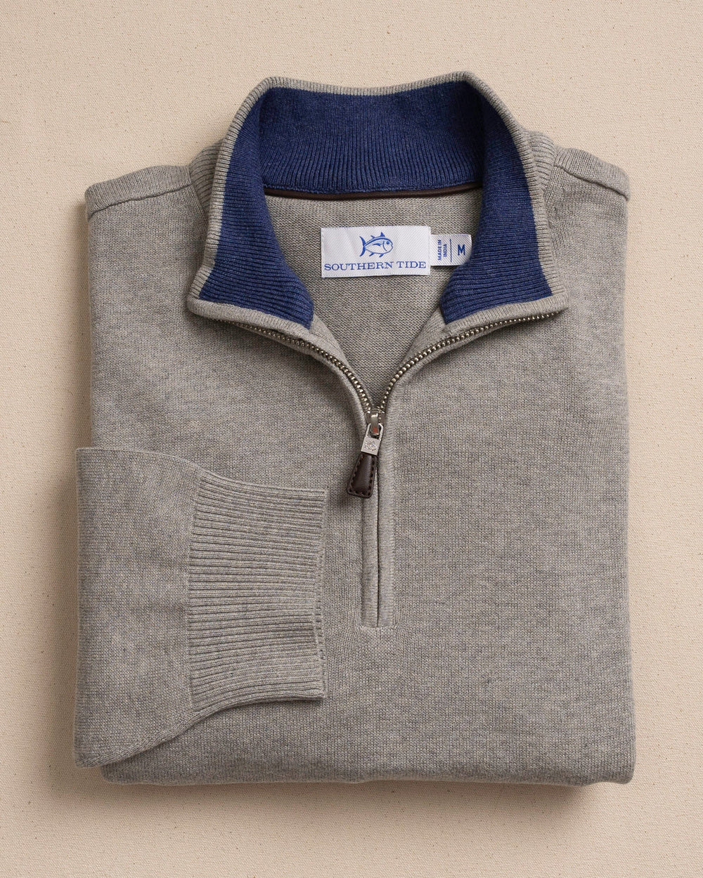 The front view of the Southern Tide Whitehaven Heather Quarter Zip Sweater by Southern Tide - Heather Storm Grey