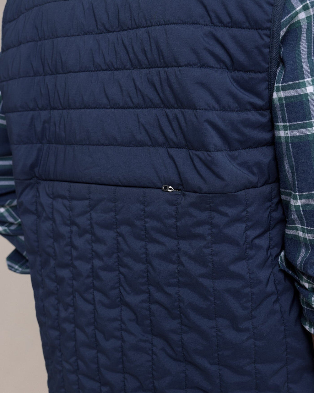 The back view of the Southern Tide Whitemarsh Packable Quilted Vest by Southern Tide - Dress Blue