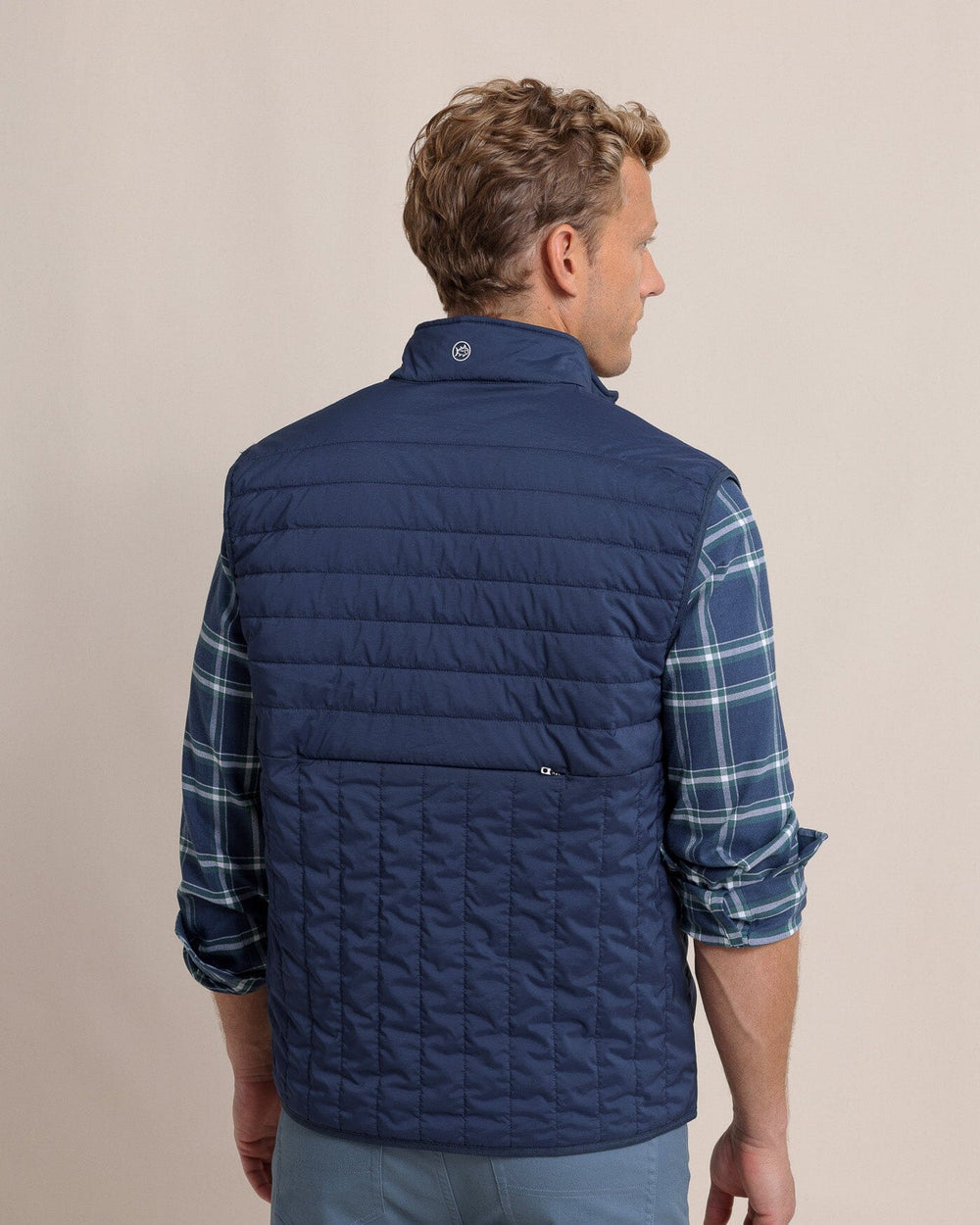 The back view of the Southern Tide Whitemarsh Packable Quilted Vest by Southern Tide - Dress Blue