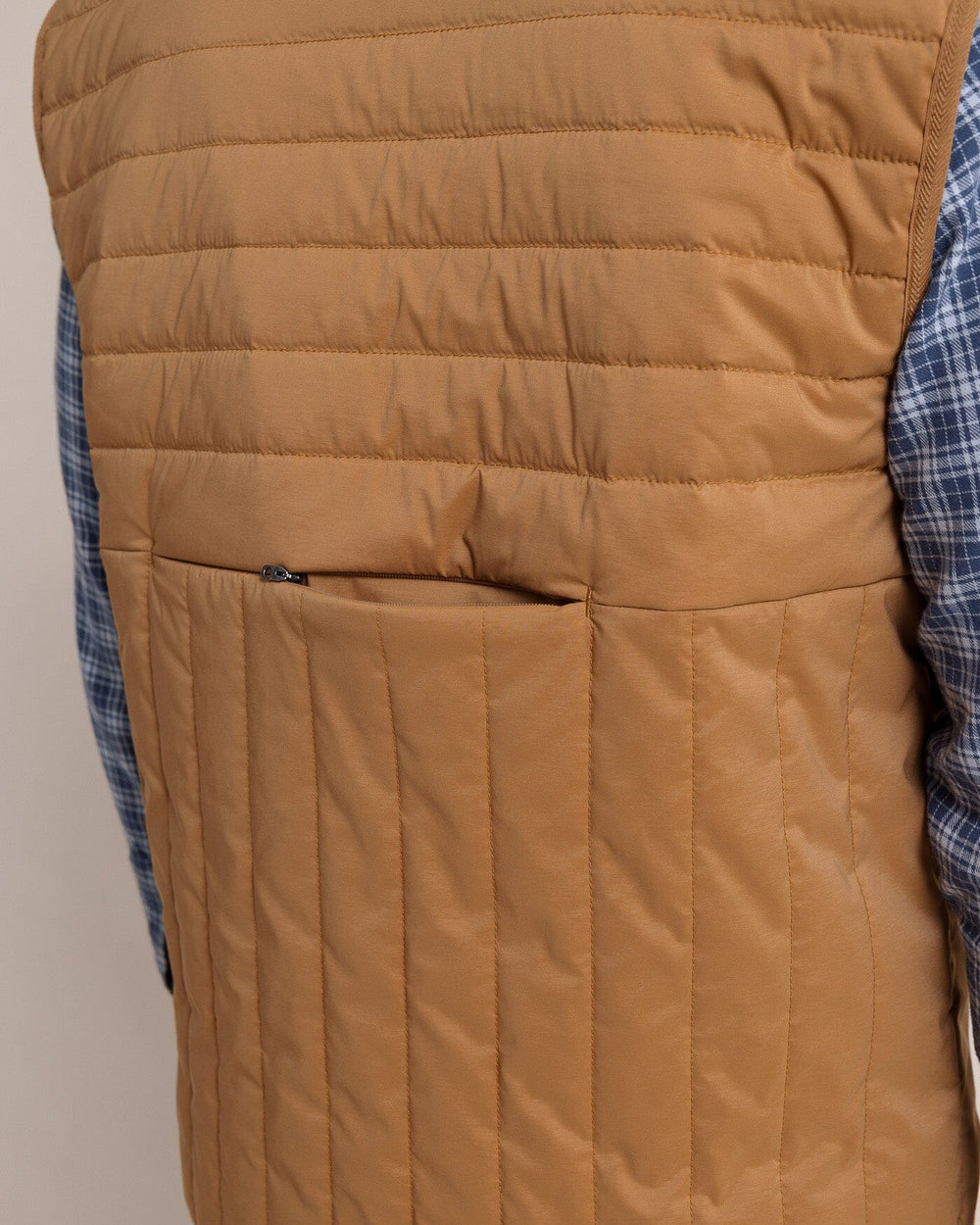 The back view of the Southern Tide Whitemarsh Packable Quilted Vest by Southern Tide - Hazelnut Khaki