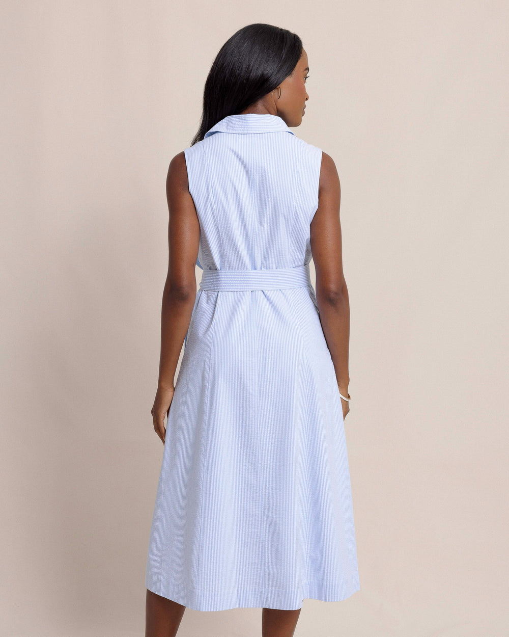 The back view of the Southern Tide Whitley Seersucker Midi Dress by Southern Tide - Ocean Channel