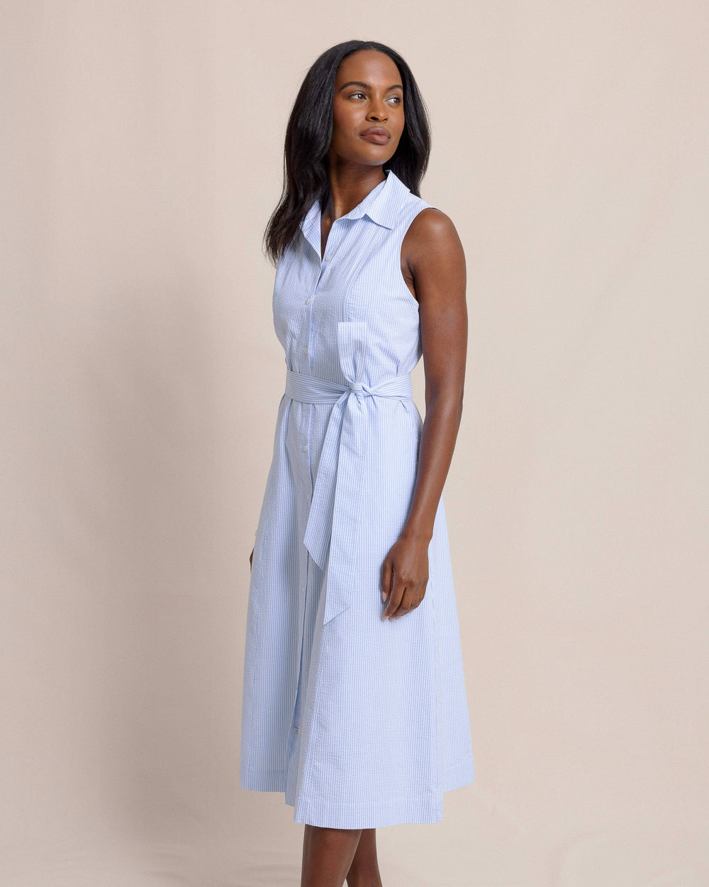 The side view of the Southern Tide Whitley Seersucker Midi Dress by Southern Tide - Ocean Channel