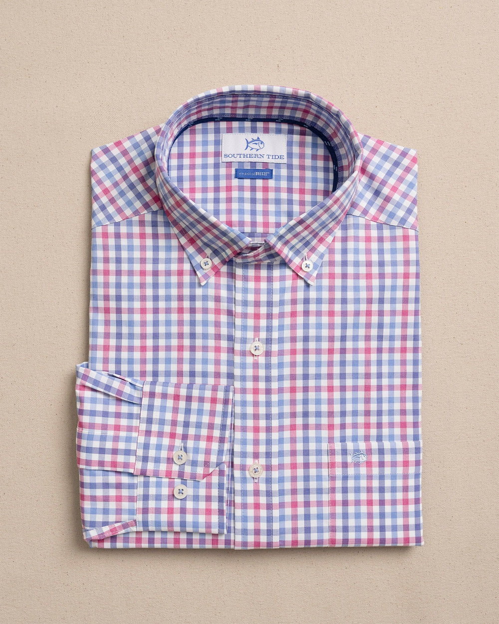The front view of the Southern Tide Willow Oak Heather Coastal Breeze® Sport Shirt by Southern Tide - Heather Boat Lily