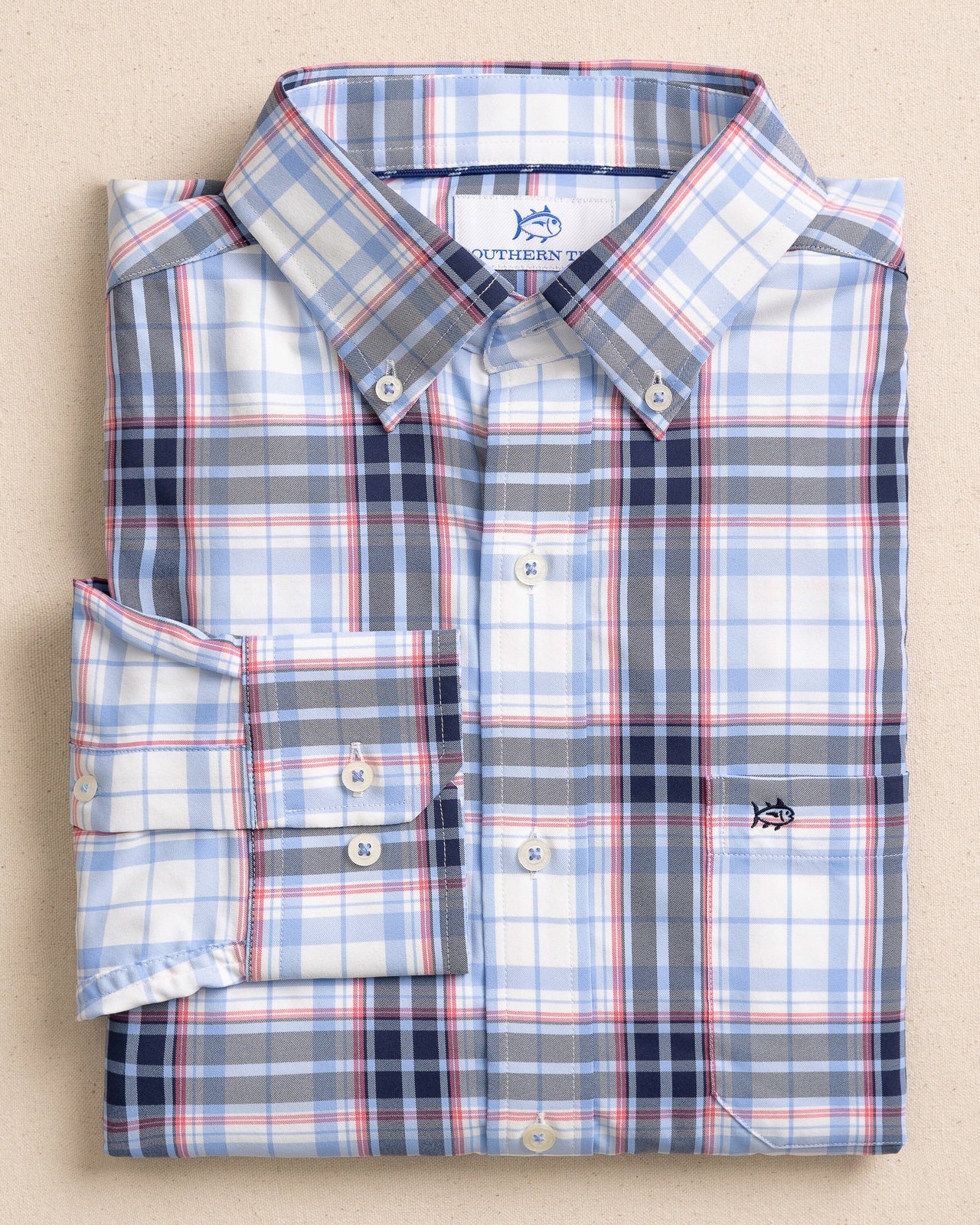 The front view of the Southern Tide Willowbrook Plaid Intercoastal Long Sleeve Sport Shirt by Southern Tide - Ocean Channel