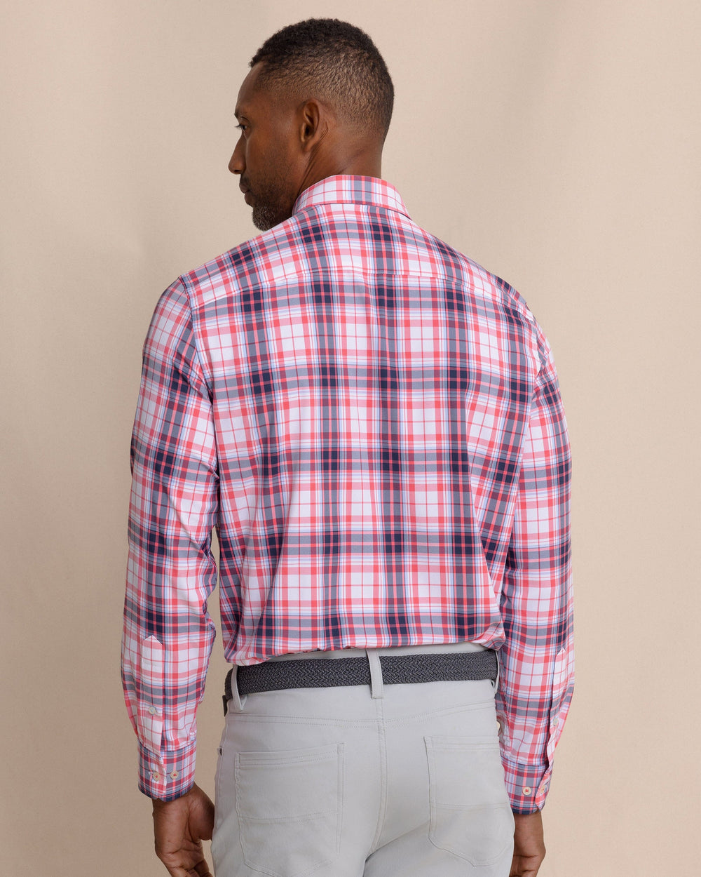 The back view of the Southern Tide Willowbrook Plaid Intercoastal Long Sleeve Sport Shirt by Southern Tide - Snapper