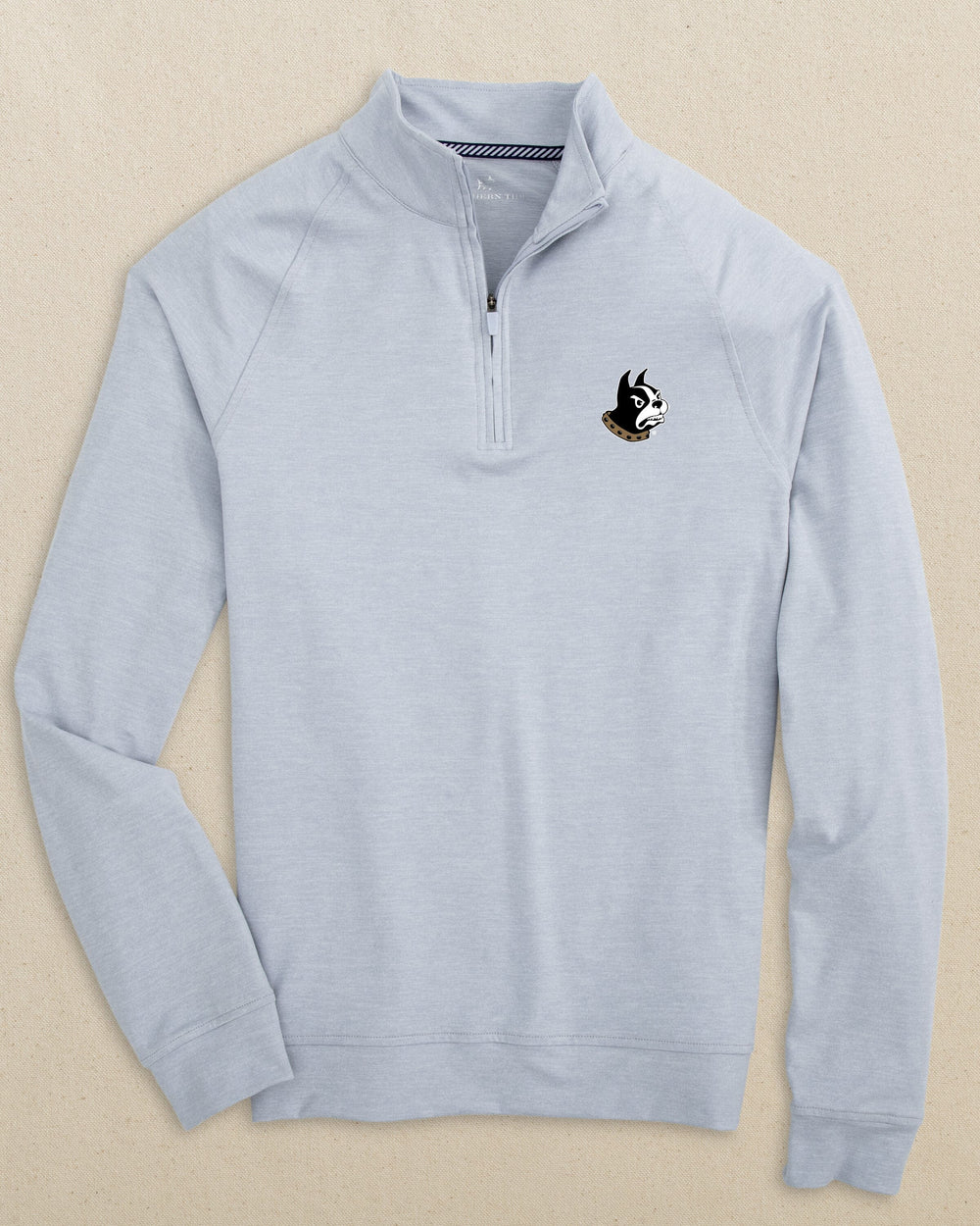 The front view of the Southern Tide Wofford Terriers Cruiser Quarter Zip by Southern Tide - Heather Slate Grey