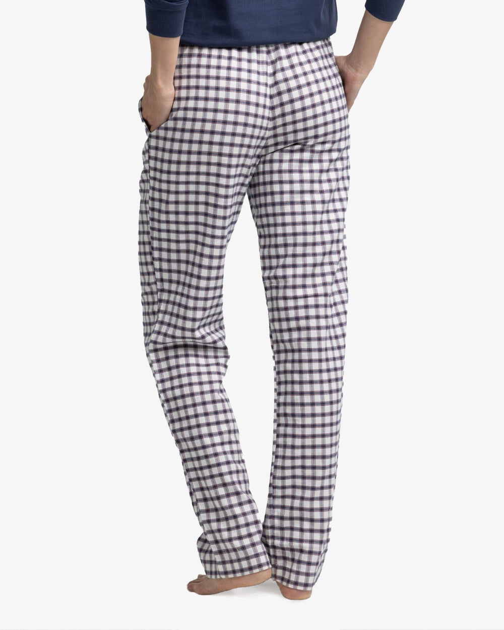 The back view of the Southern Tide Women's Silverleaf Plaid Lounge Pant by Southern Tide - Marshmallow
