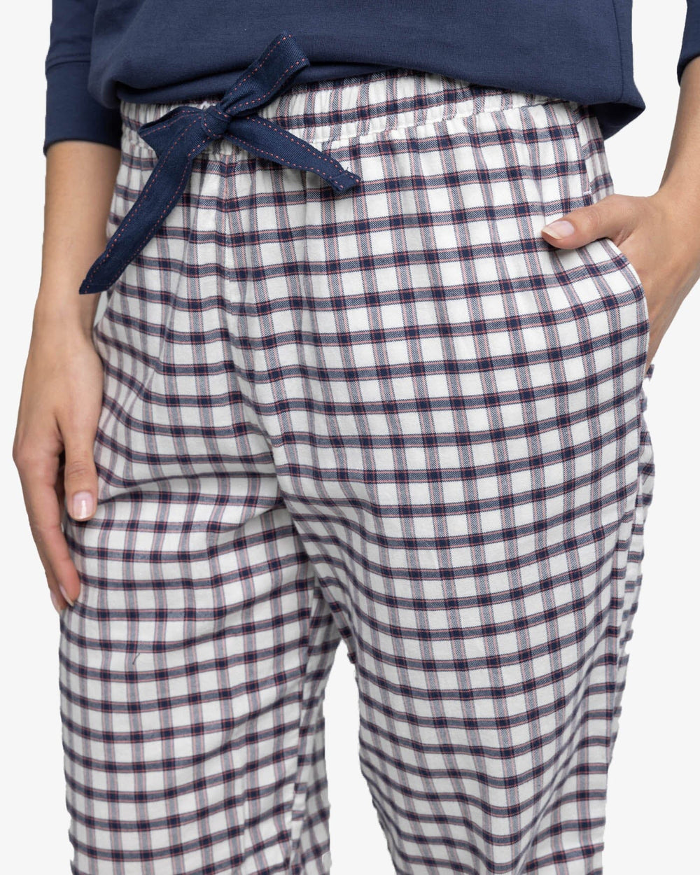 The detail view of the Southern Tide Women's Silverleaf Plaid Lounge Pant by Southern Tide - Marshmallow