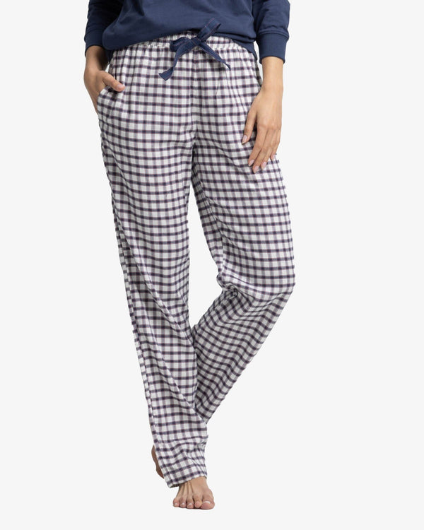 The front view of the Southern Tide Women's Silverleaf Plaid Lounge Pant by Southern Tide - Marshmallow