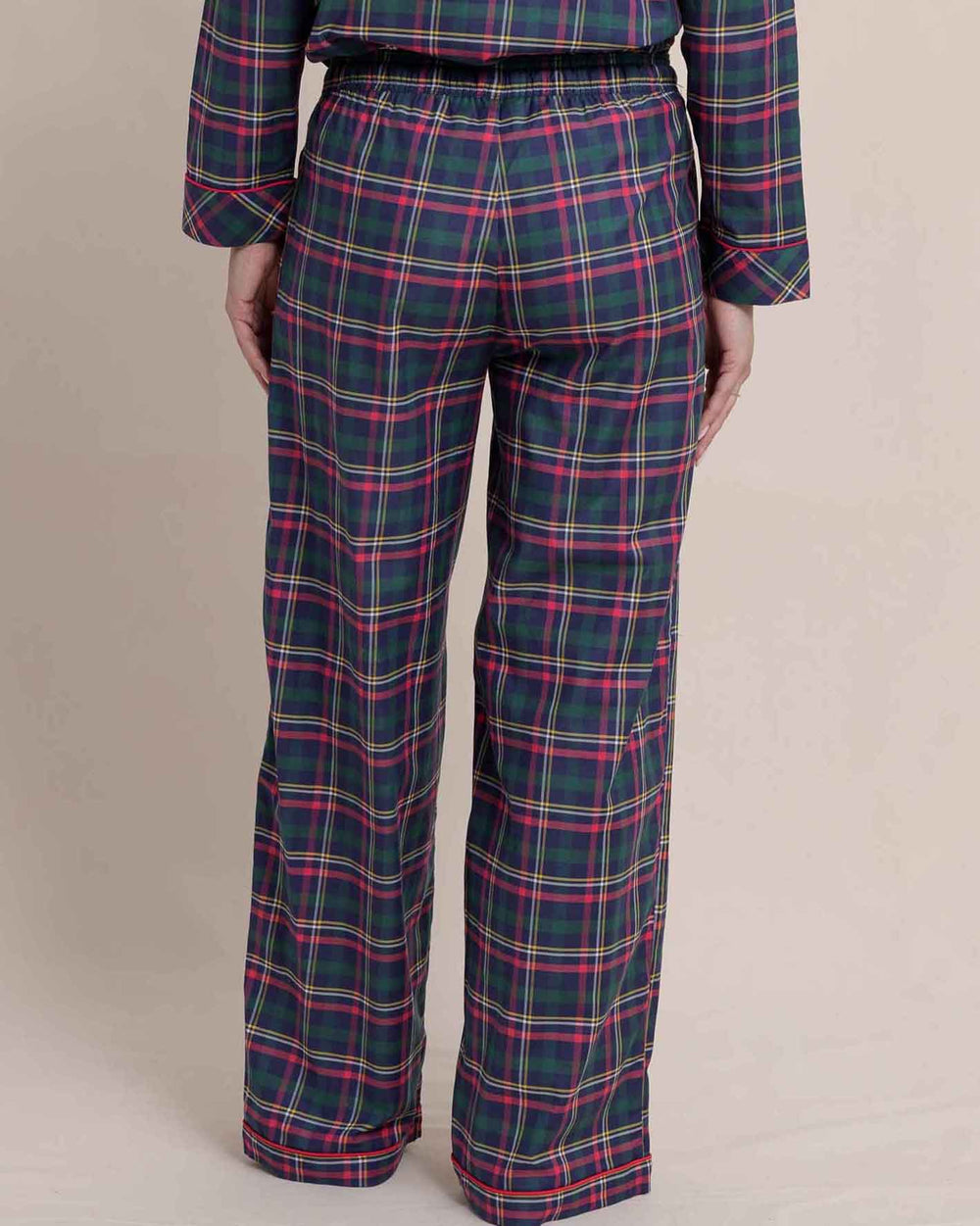 The back view of the Southern Tide Women's Partridgeberry Plaid Lounge Pants by Southern Tide - Dress Blue