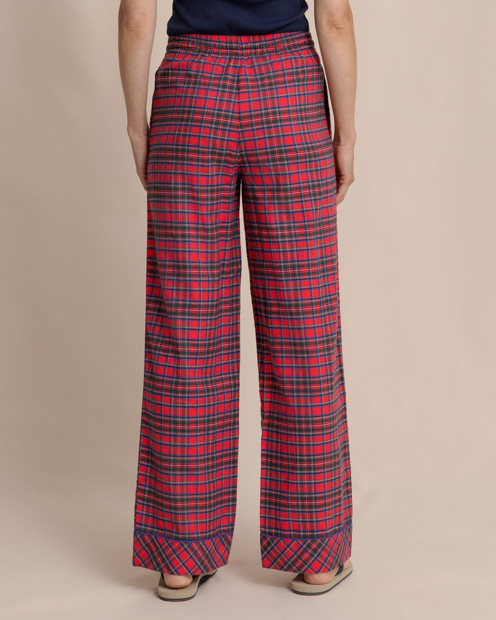 The back view of the Southern Tide Women's South Carolina Tartan Lounge Pant by Southern Tide - Crab Red