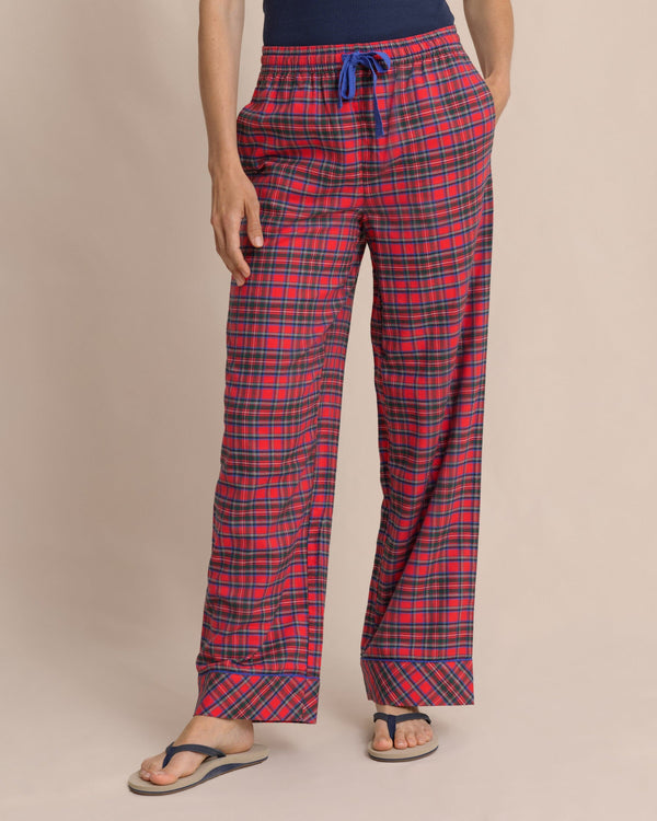 The front view of the Southern Tide Women's South Carolina Tartan Lounge Pant by Southern Tide - Crab Red
