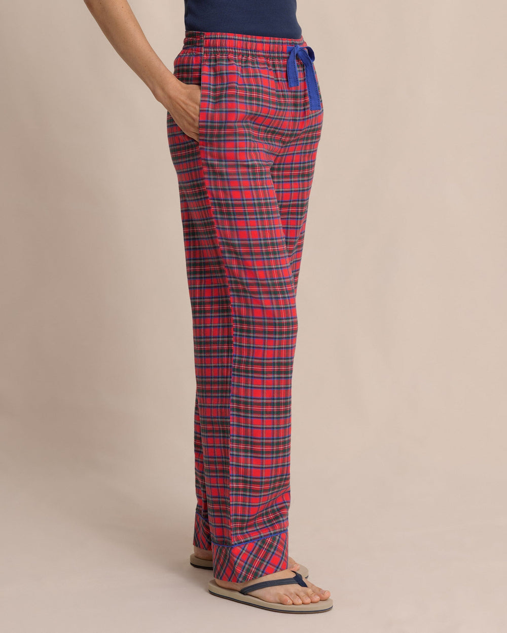 The side view of the Southern Tide Women's South Carolina Tartan Lounge Pant by Southern Tide - Crab Red