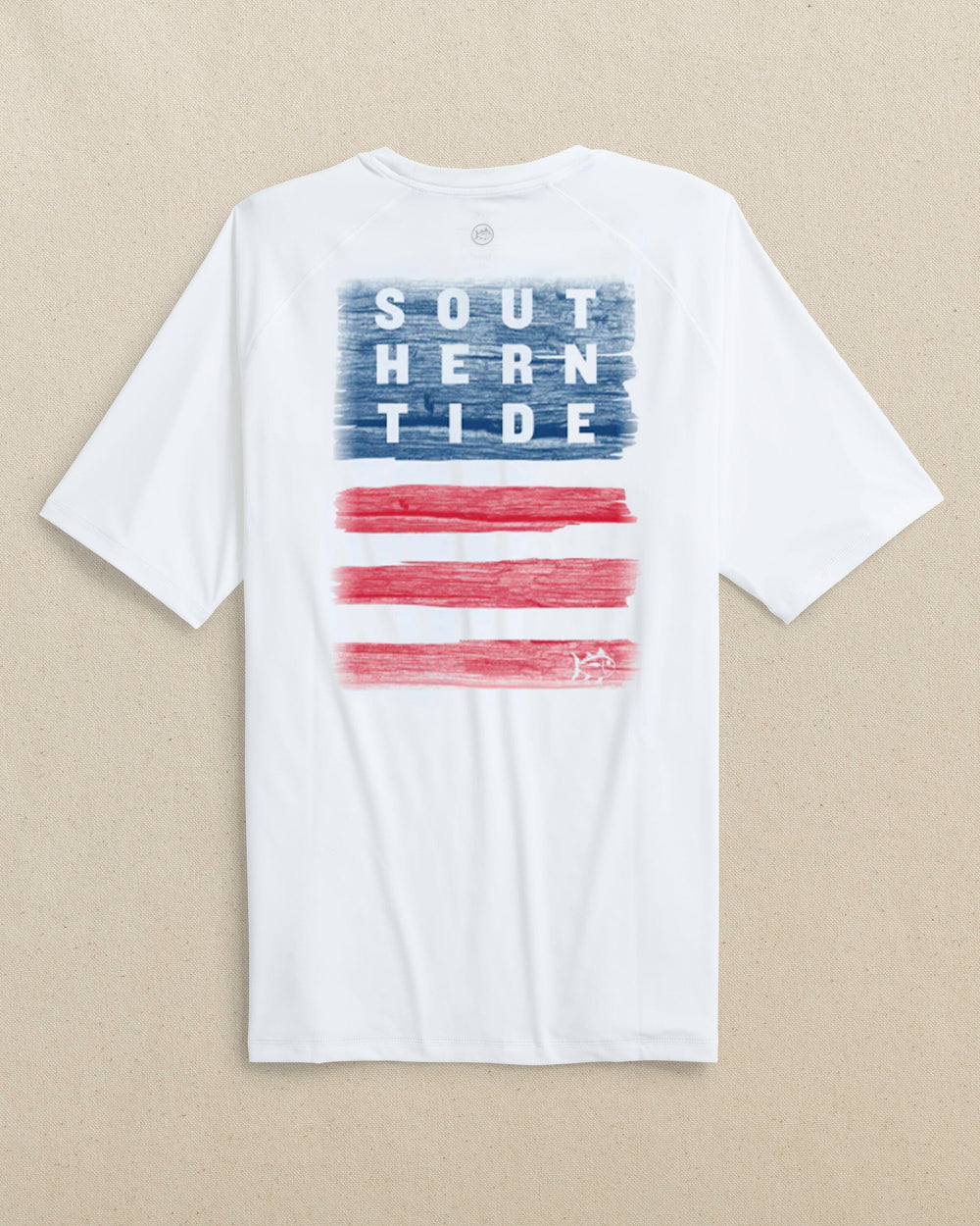 The back view of the Southern Tide Wooden Flag brrr°®-illiant Short Sleeve Performance T-Shirt by Southern Tide - Classic White