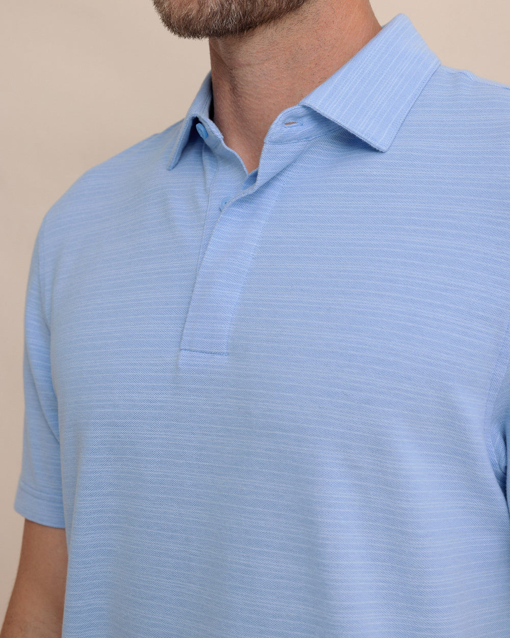 The detail view of the Southern Tide Woodland Covered Placket Polo by Southern Tide - Ocean Channel