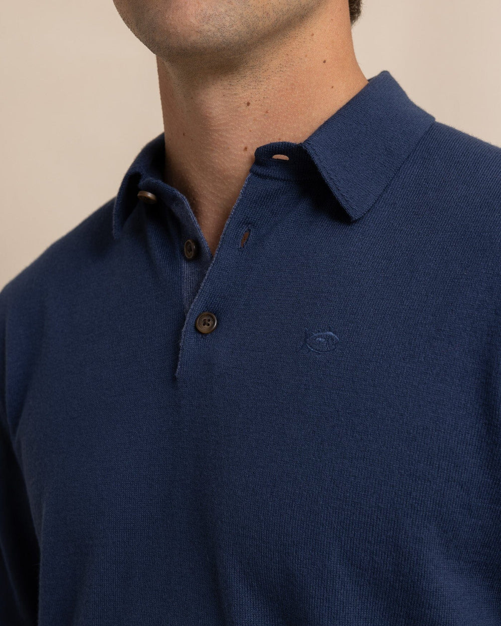 The detail view of the Southern Tide Woodville Jade Sweater Polo by Southern Tide - Dress Blue