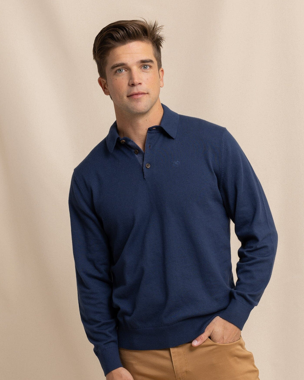 The front view of the Southern Tide Woodville Jade Sweater Polo by Southern Tide - Dress Blue