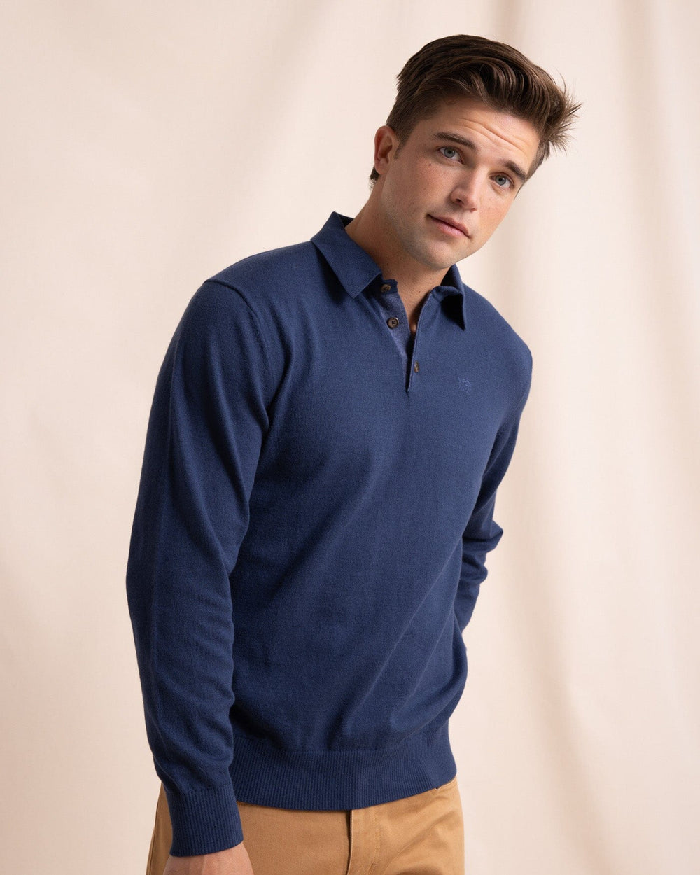 The side view of the Southern Tide Woodville Jade Sweater Polo by Southern Tide - Dress Blue